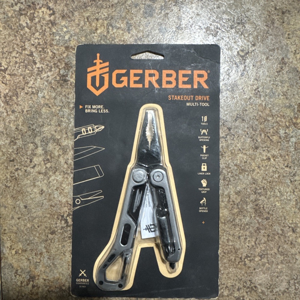 Gerber Stakeout Drive Multi-Tool 10 Tool Pliers Silver/Black